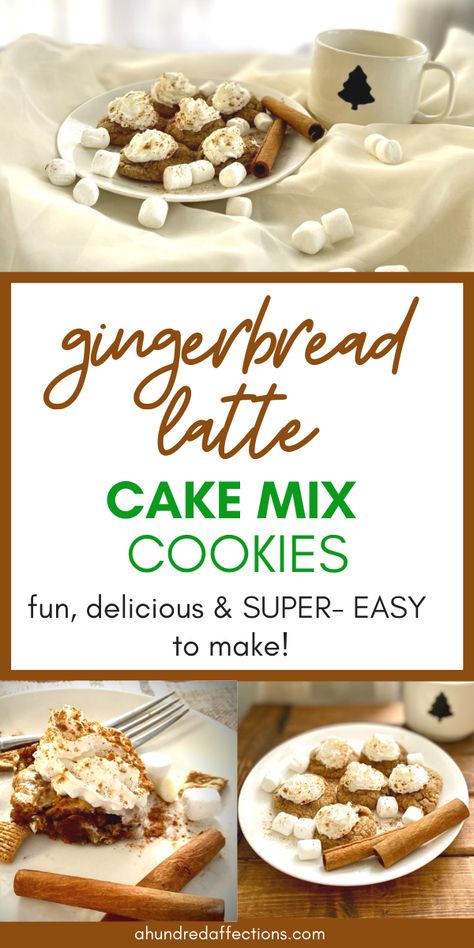 Gingerbread is the quintessential Christmas flavor! If you're looking for an EASY way to include gingerbread, try these Gingerbread Latte Cake Mix Cookies - delicious and super-easy to make!Just 3 ingredients + mix-ins! Perfect for cookie exchanges or class parties! Click to get started! #christmascookies #easycookies #cakemixcookies #gingerbread #3ingredient #cookieexchange #cookieswap Gingerbread Latte Cookies, Easy Gingerbread Recipe, Gingerbread Cookie Mix, Gingerbread Dessert, Latte Cake, Healthy Christmas Cookies, Easy Gingerbread, Christmas Cookie Recipe, Easy Christmas Cookie Recipes