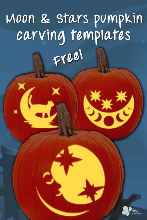 Looking to create an unforgettable carved Halloween Jack O’ Lantern this year? Use our moon and stars pumpkin carving patterns. With 15 unique designs for all skill levels, you’re sure to find a design you’ll love. #halloweenideas #halloweendecor #pumpkinideas #pumpkinstencils #pumpkintemplates Star Moon Pumpkin Carving, Moon Pumpkin Carving Ideas, Celestial Pumpkin Carving, Moon And Stars Pumpkin Carving, Stars Pumpkin Carving, Moon Pumpkin Carving, Jack O Lantern Designs, Pumpkin Carving Templates Free, Pumpkin Carving Stencils Templates