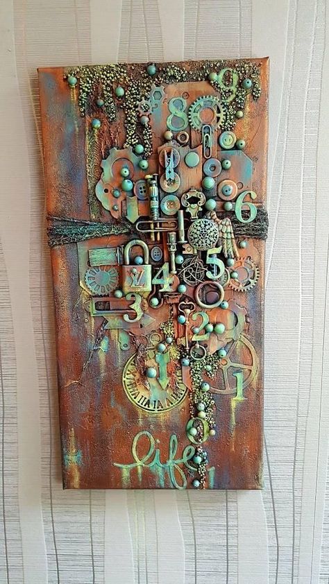 Steampunk Mixed Media Art, Steampunk Mixed Media, Mixed Media Art Techniques, Decorative Canvas, Art Steampunk, Steampunk Crafts, Mixed Media Art Canvas, Mixed Media Crafts, Canvas Painting Ideas