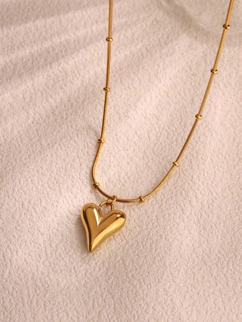 One Piece Of Fashion Heart-Shaped Design Stainless Steel Pendant Necklace With 18K Gold Plating, Suitable For Women To Wear In Daily Life Or Commute, Or As A Gift For Mother's Day.I discovered amazing products on SHEIN.com, come check them out! Tarnished Jewelry, Bow Necklace, Watches Women Fashion, Jewelry Photography, Stainless Steel Pendant, Gold Jewelry Fashion, Pretty Jewellery, Necklace Earrings, Amazing Products