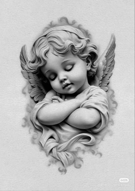 Baby Jesus Tattoo, Realistic Angel Tattoo, Cherub Tattoo Designs, Christus Tattoo, Angle Tattoo, Saint Tattoo, Baby Angel Tattoo, Cherub Art, Guardian Angel Tattoo