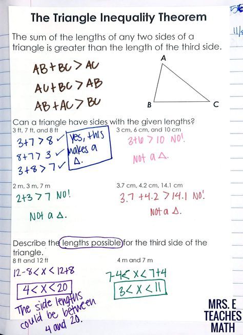 The Triangle Inequality Theorem Interactive Notebook Page for Geometry Triangle Inequality Theorem, Triangle Inequality, Triangle Angles, Free Math Resources, Triangle Worksheet, Geometry Triangles, Interactive Notes, Decimals Worksheets, Geometry Worksheets