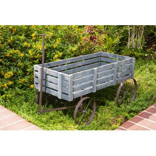 Wagon Wheel Garden, Wagon Garden, Outdoor Wagon, Wagon Planter, Wood Wagon, Planter Outdoor, Garden Wagon, Railing Planters, Wooden Wagon