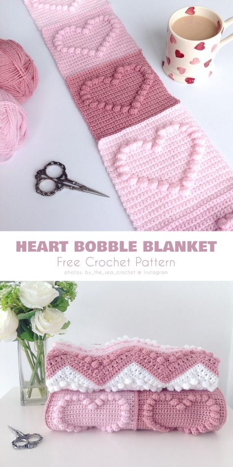 Crochet Valentine Patterns, Bobble Stitch Crochet, Easter Centerpiece, Valentines Patterns, Crochet Blanket Designs, Valentines Crochet, Crochet Design Pattern, Beginner Crochet Projects, Haken Baby