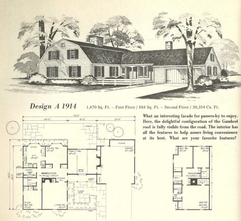 Vintage House Plans 1970s: New England Gambrel Roof Homes | Royal Barry Wills, Early American Homes, Dutch Colonial Homes, Gambrel Barn, Ugly House, House Plan With Loft, Architecture Blueprints, House Plans With Photos, Colonial House Plans