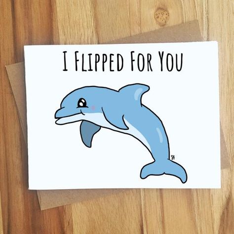 Dolphin Puns, Flamingo Puns, Ocean Puns, Punny Puns, Greeting Card Handmade, Play On Words, Animal Puns, Creative Birthday Gifts, Pun Card