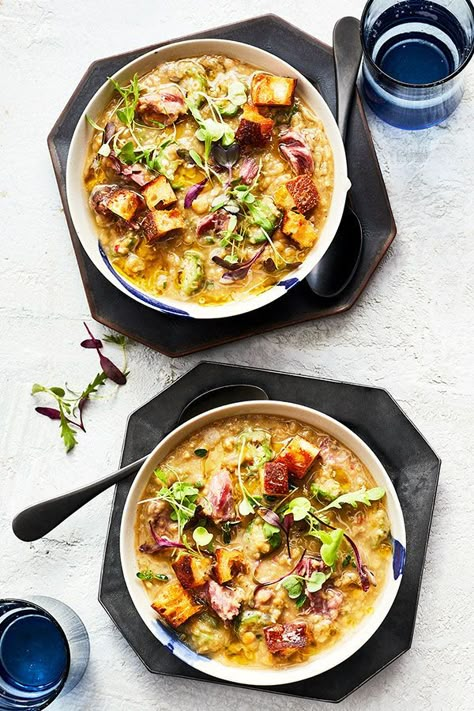 This smoked ham hock and lentil soup incorporates ham hocks, onion, okra, lemongrass, ginger, habanero chiles, lentils and thyme to create the ultimate comfort food meets fall recipe. Whether you’re looking to make this soup recipe as a cozy fall dinner or pack it up for lunch, it’s a great choice for a comfort food recipe.#fallrecipes #comfortfood #souprecipes #lentilsoup #lentilsouprecipes #hamsoup #hamandlentilsoup Ham Hock Soup Recipes, Smoked Ham Hock Recipes, Pork Hock Soup, Hock Recipes, Ham Hock Soup, Ham Hock Recipes, Cozy Fall Dinner, Cozy Soups, Ham Hocks