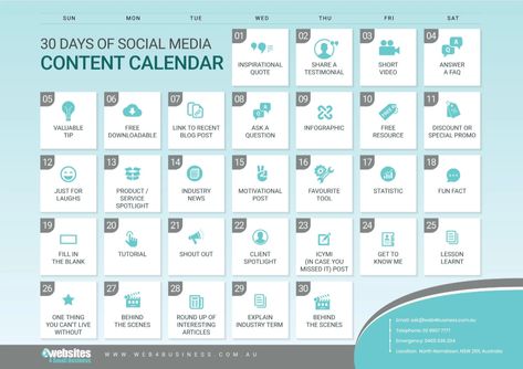 30 Days of Social Media Content Calendar [Infographic] | Social Media Today Calendar Infographic, Social Media Calendar Template, Content Calendar Template, Facebook Content, Entrepreneur Branding, Social Media Content Calendar, Content Calendar, Social Media Analytics, Social Media Planning