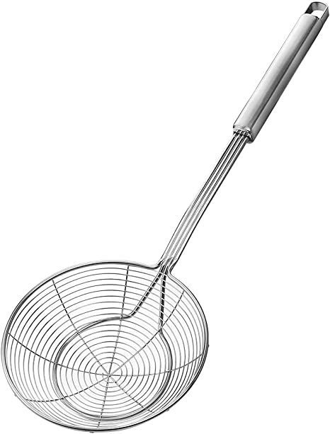 YFWOOD 5.5 Inch Spider Strainer Skimmer, Reinforced Double Coil Wire Skimmer with Large Handle Solid Stainless Steel Strainer Ladle for Cooking and Frying(1 PC) Food Spaghetti, Deep Fried Food, Spaghetti Noodles, Deep Frying, Fried Food, Kitchen Cooking, Stainless Steel Wire, Kitchen Utensils Gadgets, Hot Pot