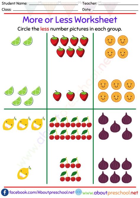 More and Less Worksheet More And Less Worksheet, More Or Less Worksheets, Mazes For Kids Printable, Preschool Calendar, Nursery Worksheets, Counting Activities Preschool, Worksheet For Kindergarten, Worksheet Kindergarten, Greater Than Less Than