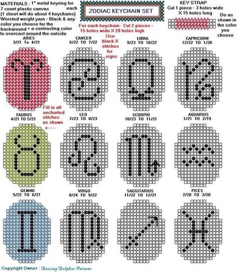 Wiccan Plastic Canvas Patterns, Zodiac Keychain, Plastic Canvas Stitches, Plastic Canvas Ornaments, Plastic Canvas Christmas, Plastic Canvas Patterns Free, 12 Zodiac, Bead Loom Patterns, Plastic Canvas Crafts