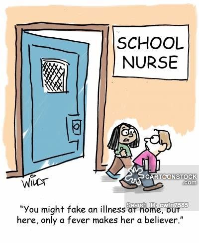 "You might fake an illness at home, but here, only a fever makes her a believer." School Nurse Humor Elementary, Elementary School Nurse Memes, School Nurse Humor, Nurse Picture, Nurse Images, School Nurse Posters, School Nurse Elementary, Nurse Illustration, Nurse Clinic