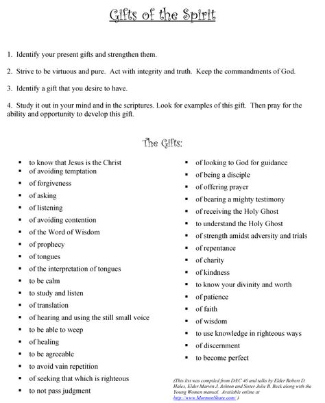 Spiritual Gifts Lds, Choosing Joy, Gifts Of The Spirit, Yw Lesson, Activity Day Girls, Yw Activities, Lds Young Women, Bible Lessons For Kids, Scripture Study