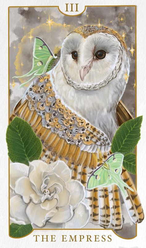 Owl Artwork Illustrations, Tarot Cards The Empress, Tarot Card Illustration, Empress Art, The Empress Tarot, Empress Tarot Card, Animal Tarot, Empress Tarot, Lenormand Cards