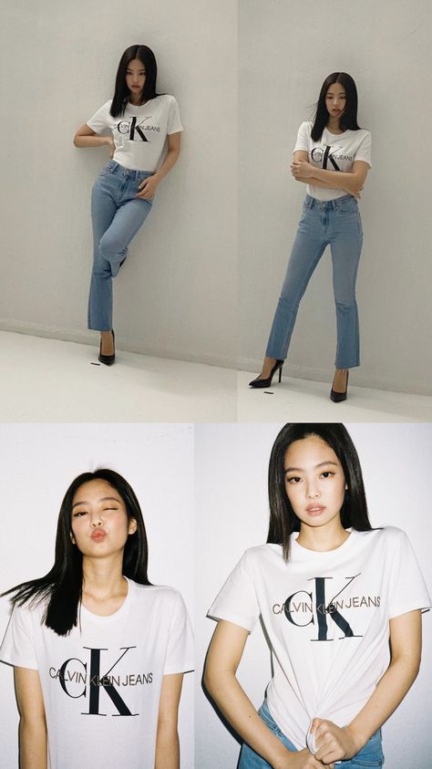 Jennie Full Body Photo, Jennie Outfits Casual, Kim Jennie Outfits Casual, Jennie Jeans, Calvin Klein Outfits, Grunge Skirt, Black Pink Instagram, Causual Outfits, Simple Trendy Outfits