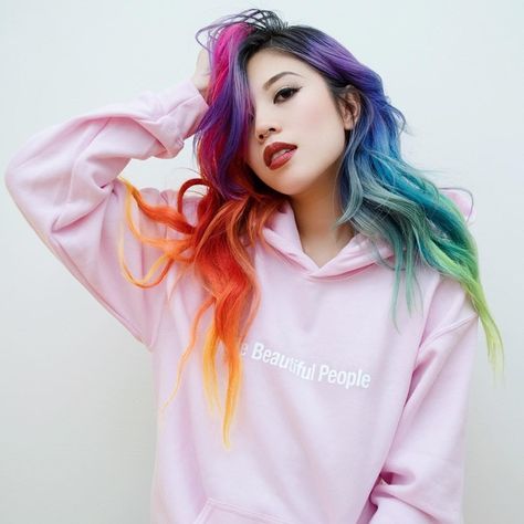 Hair Rainbow, Rainbow Hair Color, Multi Colored Hair, Multicolored Hair, Colorful Hair, Penteado Cabelo Curto, Pastel Hair, Dark Roots, Colored Hair