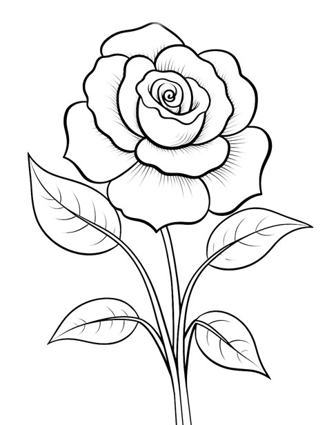 A Drawing Of A Flower, Drawing Rose Flower, Drawing A Flower Easy, Roses Template, Flower Free Printable, Not Colored Drawings, Free Printable Drawings To Paint, How To Draw Rose Flower, Flower For Drawing