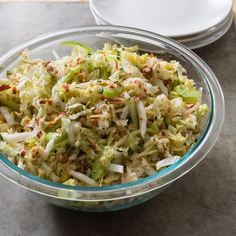 Could we maintain napa cabbage’s delicate texture but not end up with a soupy slaw? Slaw With Apples, Napa Cabbage Slaw, Napa Cabbage Salad, Cooks Illustrated Recipes, America's Test Kitchen Recipes, Napa Cabbage, Chinese Cabbage, Cabbage Slaw, America's Test Kitchen