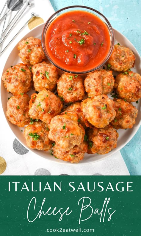 Finger Food Meatballs, Italian Sausage Balls Recipes, Appetizers For Italian Meal, Italian Sausage Bites, Italian Food Potluck Ideas, Italian Sausage Balls, Italian Sausage Bites Appetizers, Italian Sausage Appetizers For Party, Sausage Ball Recipes