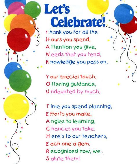 teacher appracation day ideas | NATIONAL TEACHER APPRECIATION-MAY GIFTS, QUOTES, THEMES, UNITS, LESSON ... Teacher Appreciation Poems, Teacher Appreciation Luncheon, Teacher Poems, Teacher Appreciation Quotes, Staff Appreciation Week, Appreciation Gifts Diy, Teacher Appreciation Gifts Diy, Teachers Day Card, Week Schedule