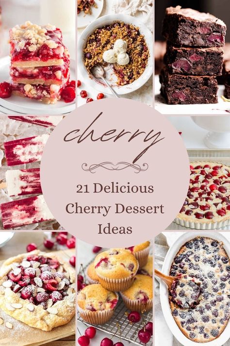 Summer is the season for fun in the sun, outdoor activities, and fantastic cherry desserts! Do you love cherries? How about delicious, sugary desserts? If so, you're in luck! This blog post is about 21 amazing cherry desserts perfect for any occasion. From pies to cakes to tarts, these recipes satisfy your sweet tooth. So what are you waiting for? Start browsing the recipes below! Grab a bowl of cherries and get baking! Fall Cherry Desserts, Frozen Tart Cherry Recipes, Cherry Desert Ideas, Cherry Dessert Ideas, Desserts With Cherries, Tart Cherry Recipes, Cherry Dessert Recipes, Dessert Recipes For Summer, Sugary Desserts