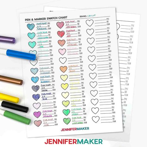 Free Pen, Marker Color Swatch Chart: SVG & Printable Charts - Jennifer Maker Cricut Pens, Holiday Place Cards, Craft Organization Diy, Paper Flower Wall Art, Diy Sharpie Mug, Pens And Markers, Marker Color, Jennifer Maker, Cricut Christmas Ideas