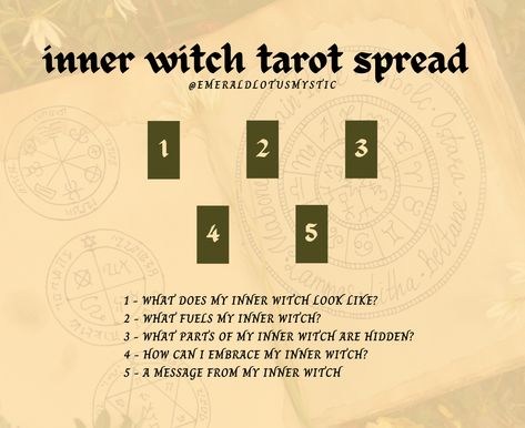 This tarot spread will help you connect with your inner witch, sorcerer, magician, priestess, etc. Feel free to change the word ‘witch’ to any magical correspondence you feel called to connect with. How Does He Feel About Me Tarot Spread, Practice Tarot Spreads, Tarot Information, Who Am I Tarot Spread, Lilith Tarot Spread, Hecate Tarot Spread, Tarot Card Spreads For Beginners, Cartomancy Spreads, Tarot Meanings Cheat Sheets