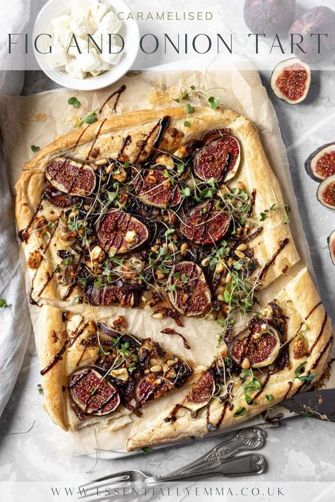 Fig Tart Puff Pastry, Fig Puff Pastry, Dinner Party Mains, Caramelised Onion Tart, Fig Tart, Dinner Party Appetizers, Vegetable Tart, Fakeaway Recipes, Onion Tart