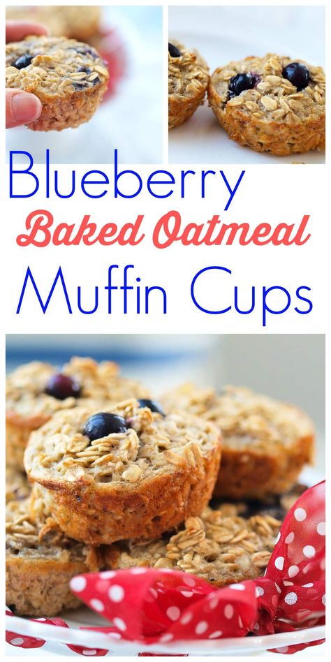 These Blueberry Baked Oatmeal Cups are super quick to prepare and make a great healthy breakfast option! They are like oatmeal in portable muffin form! NO flour, NO oil, NO refined sugar! Easy Healthy Muffins, Baked Oatmeal Muffins, Blueberry Baked Oatmeal, Blueberry Oatmeal Bake, Blueberry Oatmeal Muffins, Healthy Muffin, Baked Oatmeal Cups, Easy Oatmeal, Healthy Muffin Recipes