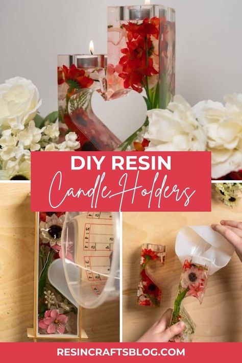 How to Make Resin Candle Holders Epoxy Resin Centerpieces, Candle Tray Ideas, Resin Tealight Candle Holders Diy, Epoxy Candle, Resin Tea Light Holder, Making Candle Holders, Resin Flower Candle Holder, Resin Candle Holder, Resin Bubble