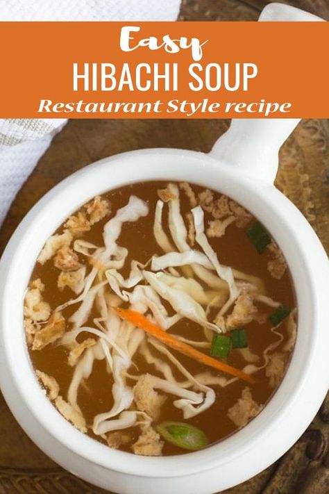 Hibachi soup- easy recipe made with crispy onion and broth. Learn how to make this with Instant Pot or stove top. Serve with noodles to make it wholesome dinner. A Chinese style healthy clear soup. #soup #pepperbowl Hibachi Clear Soup Recipe, Hibachi Soup Recipe, Vegan Hibachi, Onion Mushroom Soup, Hibachi Soup, Clear Broth Soups, Homemade Vegetable Broth, Tofu Steak, Recipe Japanese