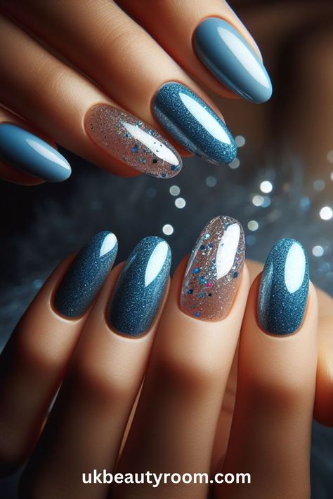 Beauty And The Beast Nails, Blue Glitter Nails, Green Nail Designs, Beauty Nails Design, Blue Nail Designs, Blue Nail, Colorful Nail Designs, Nail Designs Spring, Popular Color