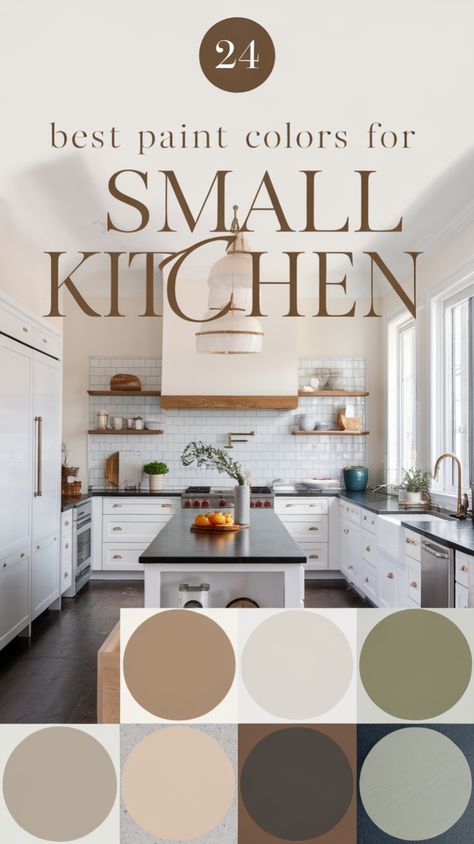 Make your small kitchen feel open and elegant with these stunning paint colors. Perfect for modern, farmhouse, and contemporary designs. Colors For Small Kitchen, Perfect Kitchen Layout, Kitchens Farmhouse Style, Kitchens Farmhouse, Countertop Decor, Best Paint Colors, The Perfect Kitchen, Kitchen Decorating Ideas, Best Paint