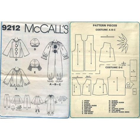 Clown Suit Pattern, Girl Clown Costume, Clown Costumes, Pom Pon, Handmade Sewing, Patterns Sewing, Clown Costume, Cap Men, Mccalls Patterns