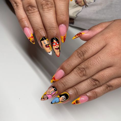 Bob’s Burger 🍔 Gelx with hand painted character nail art Universal Studios Nails, Character Nail Art, Bob S, Bobs Burgers, Nail Art, Hand Painted, Nails, Quick Saves, Art