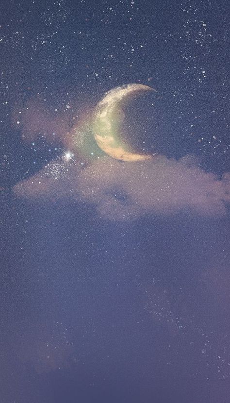 Night Sky Aesthetic Stars And Moon Wallpaper, Moon And Stars Photography, Half Moon Painting, Moon And Stars Watercolor, Moon Iphone Wallpaper, Night Sky With Moon, Mystic Aesthetic, Night Sky Illustration, Sustained Investigation