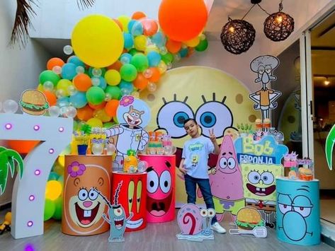 Spongebob Birthday Party Decorations, Birthday Party Menu, Bob Sponge, Childrens Party Decorations, Spongebob Cake, Spongebob Birthday Party, 25th Birthday Parties, Simple Birthday Party, Spongebob Party