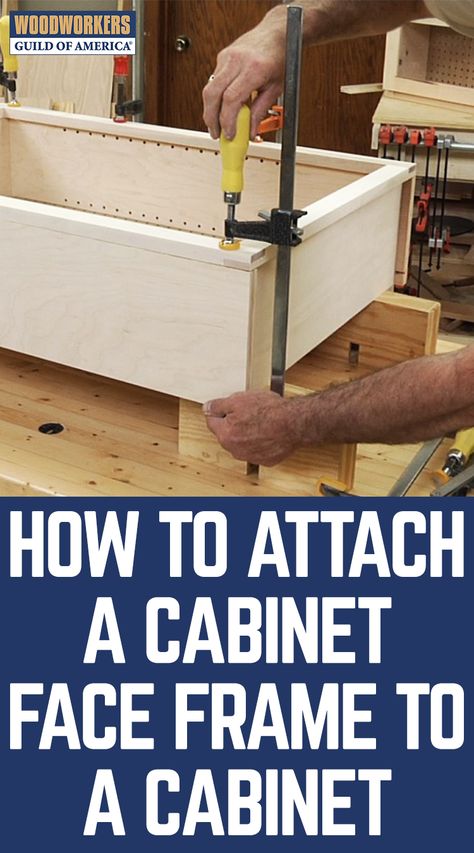 One challenge woodworkers face as they learn how to build cabinets is gluing the cabinet face frame to the case. A cabinet face frame is the wood fixed to the front of a cabinet case–sometimes called a carcase, which hides the edges of the case and provides the fixing point for doors and other external hardware. Cabinet Face Frame, How To Build Cabinets, Build Cabinets, Building Kitchen Cabinets, Advanced Woodworking Plans, Cabinet Faces, Woodworking Kits, Face Frame, Woodworking For Kids