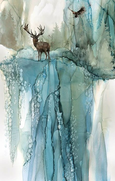 Whispering Pines, Alcohol Ink Crafts, 수채화 그림, Alcohol Ink Painting, Alcohol Ink Art, Panel Quilts, Chiaroscuro, Watercolor Design, Ink Painting