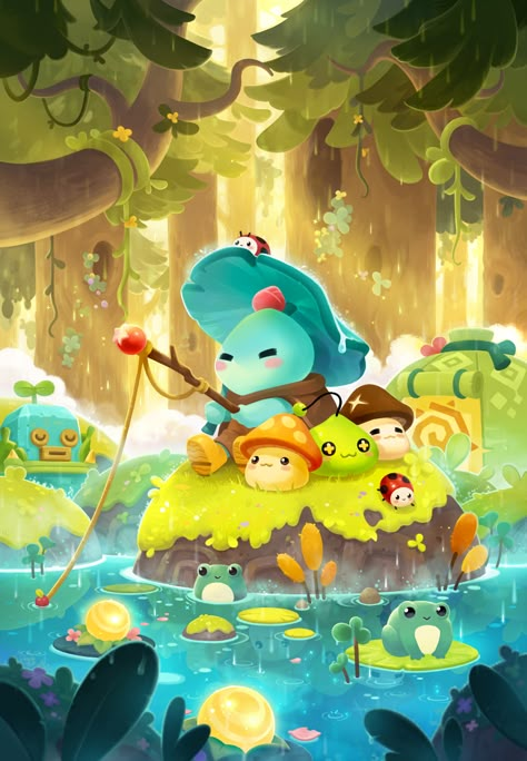 ArtStation - 2020_Maple Story 2_illustration for 2020 calendar, Kim Goeun Game Illustration Design, Island Digital Art, Cute Bird Illustration, Illustration Art Style, Illustration Scene, Imagination Illustration, Illustration Animals, Maple Story, 동화 삽화