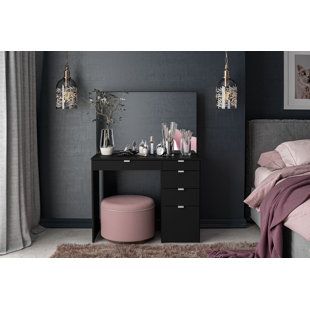 Dressing Table Ideas Black, Dressing Table Colour, Black Dressing Table, Black Dressing Tables, Art Deco Style Interior, Mirrored Vanity Table, Monochrome Bedroom, Modern Chic Design, Dressing Table With Mirror