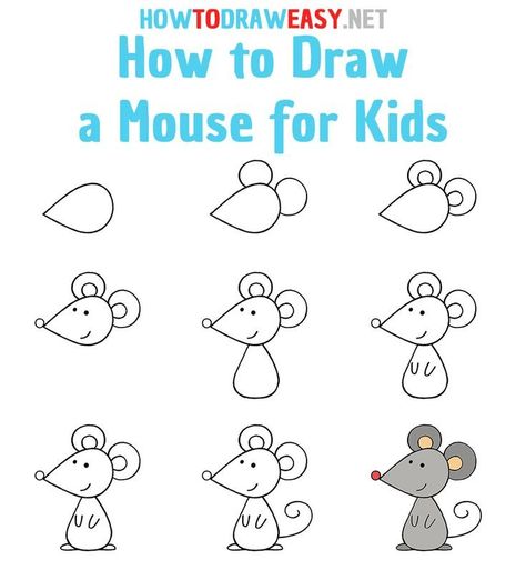 How To Draw A Mouse Easy, How To Draw For Preschoolers, Kids Drawing Activities, Diy Pinata Easy For Kids, How To Draw A Mouse Step By Step, Easy How To Draw For Kids, How To Draw Mouse, How To Draw Easy Animals, Easy Kid Drawings