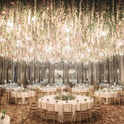 Nature Weddings, Inside Wedding, Creative Wedding Centerpieces, Funny Wedding Signs, Singapore Wedding, Wedding Atelier, Magic In The Air, Wedding Ceiling, Dream Wedding Reception