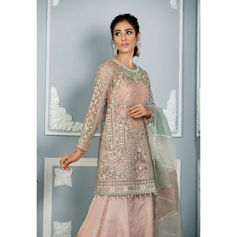 Raffiné on Instagram: “Whimsical Pink! Unstitched (4 pc): 16,500 PKR Stitched (4pc):19,500 PKR This enthralling blush pink ensemble is heavily handworked with…” Raw Silk Sharara, Silk Sharara, Embellished Shirt, Kameez Designs, Jacquard Shirt, Designer Salwar Kameez, Fancy Jewellery Designs, Designer Salwar, Salwar Kameez Designs