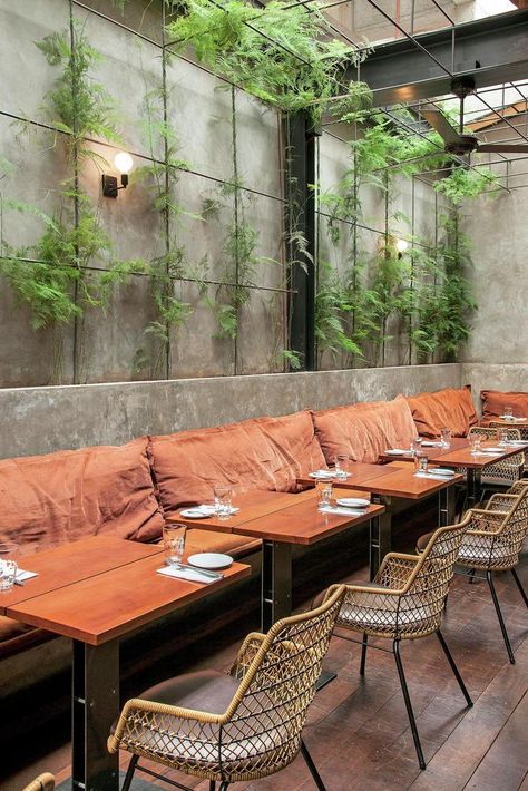 Gallery of Creating Vertical Gardens and Green Facades with Steel Cables - 16 Natural Interior Design, Cafe Seating, Industrial Apartment, Vintage Industrial Decor, Industrial Livingroom, Restaurant Patio, Industrial Living, Modern Restaurant, Decoration Restaurant