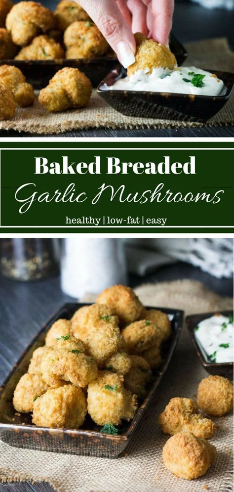 Baked Breaded Garlic Mushrooms Crispy Oven Fried Garlic Mushrooms, Breaded Garlic Mushrooms, Oven Fried Mushrooms Crispy, Baked Breaded Mushrooms, Oven Fried Mushrooms, Crispy Baked Mushrooms, Mushroom Recipes Appetizer, Breaded Mushrooms Fried, Mushroom Recipes Baked