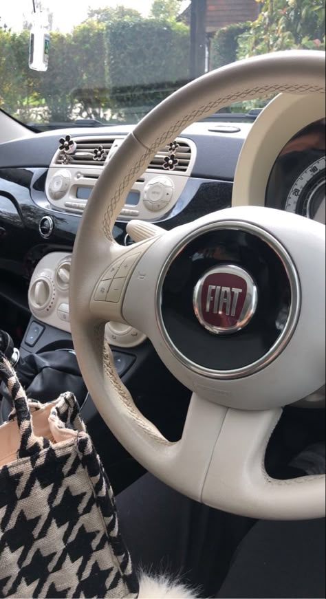 Beige Fiat 500, Fiat 500 Beige, Fiat 500 Accessories, Fiat 500 Interior, Fiat 500c, Girly Car Accessories, Houses In France, Fiat Cars, Girly Car