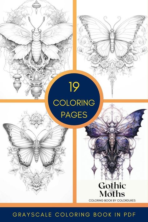 19 Gothic Moths Coloring Pages Grayscale, Halloween Coloring Book for Adults, Dark Academia Coloring Sheets, Digital PDF - Etsy Halloween Coloring Book, Romantic Goth, Coloring Book For Adults, Coloring Apps, Halloween Coloring Pages, Halloween Coloring, Middle Earth, Pretty Colours, Coloring Sheets