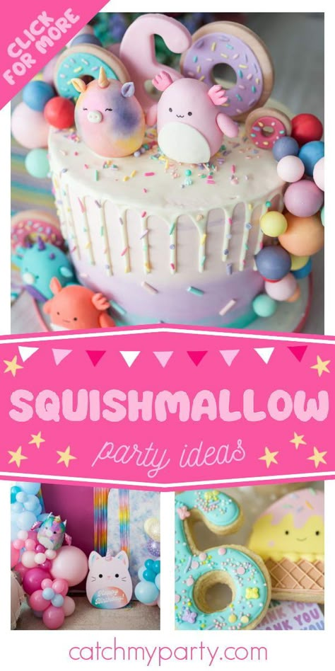 Squishville Birthday Party, Diy Squishmallow Party, Birthday Party Ideas 9 Girl, Birthday Themes For 7th Birthday Girl, Squishmallow Birthday Party Diy, 11th Birthday Themes Girl, 6 Girl Birthday Party Ideas, Squishmallow Birthday Party Ideas Diy, Squishamellow Birthday Party