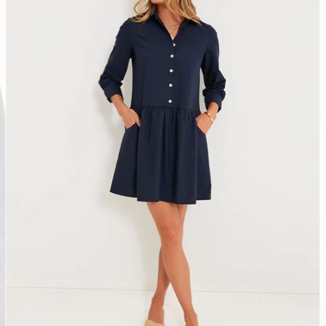 A Throw-On-And-Go Mini That Can Be Worn To The Office And Off To Drinks Afterwards With Zero Thought Required, Introducing The Midnight Navy Hayes Dress. With Long Sleeves To Keep You Cool And Protected From The Sun And A Half Length Front Placket For Versatile Styling, This Number Is Great For Year Round Wear. Add Flats And A Tote For Warm Weather Styling And Opt For A Sweater For Cool Nights. Spread Collar Long Sleeves Button Cuffs Half Length Button Front Placket Side Pockets Mini Length Mate Casual Navy Dress, Tuckernuck Style, Tuckernuck Dress, Kenzo Dress, Knit Polo Dress, Leather Shirt Dress, Morgan Dress, Daphne Dress, Green Shirt Dress